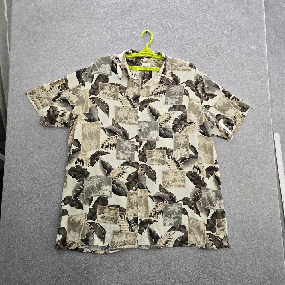 The Foundry Supply Co. Men Button Up Shirt 3XLT Beige Floral Hawaiian Shirt